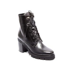 Italian Black Leather Lace-Up Zip-Up Ankle Heel Boots